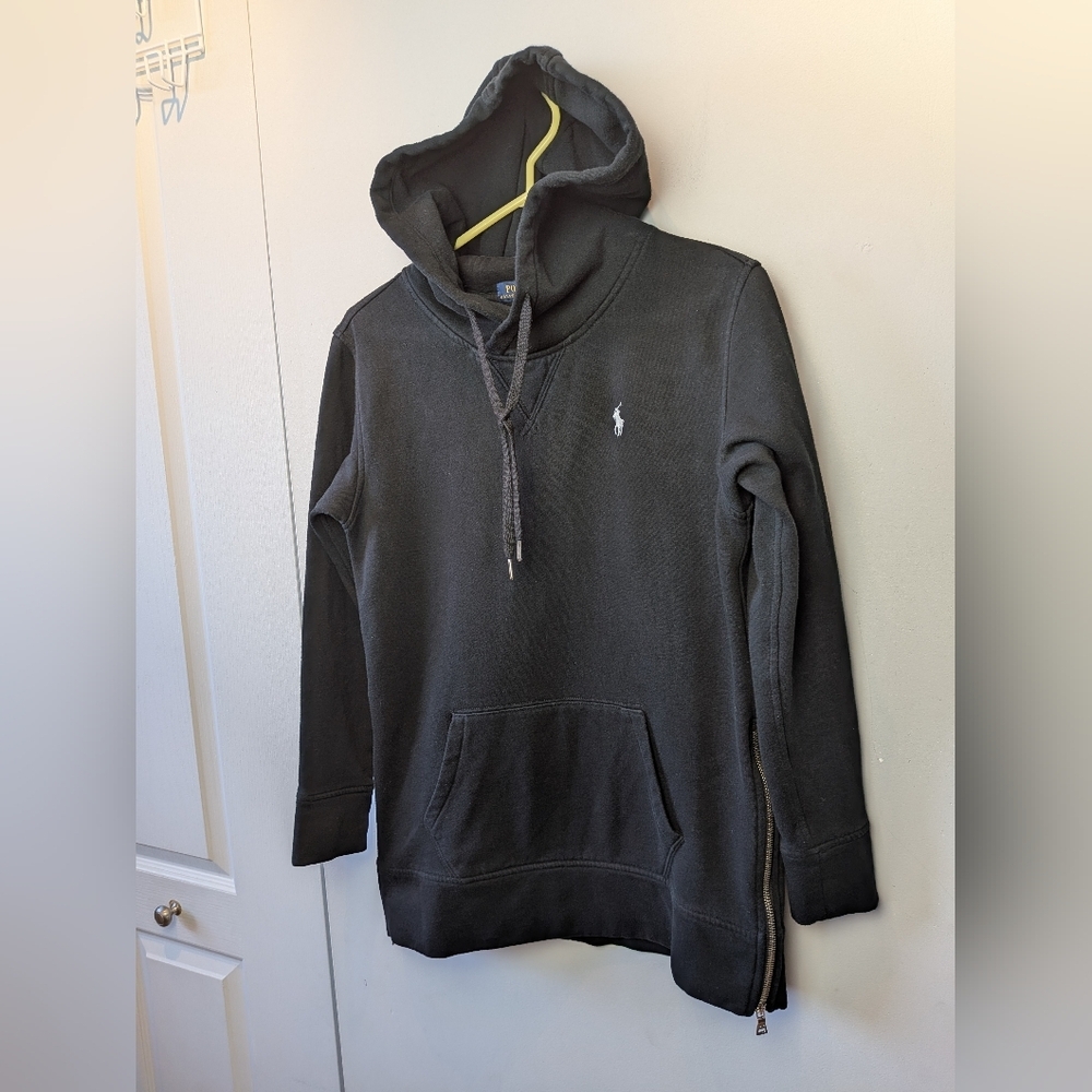 POLO RALPH LAUREN Women Hoodie Sweater Black Size XS Loose Fit Decorative Zipper